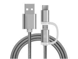 Reekin Cable (2in1 MicroUSB & USB-C) 1 Meter (Silver-Nylon)