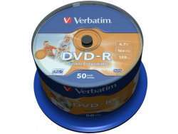 DVD-R 4.7GB Verbatim 16x Inkjet white Full Surface 50er Cakebox 43533
