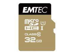 MicroSDHC 32Go EMTEC +adaptateur CL10 EliteGold UHS-I 85MB/s Sous blister