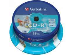 CD-R 80 Verbatim 52x DLP Inkjet white 25er Cakebox 43439