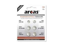Battery Arcas Button Cells Set AG3-AG13 0% Mercury/Hg (6 pcs.)