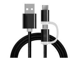 Reekin Cable (2in1 MicroUSB & USB-C) 1 Meter (Black-Nylon)