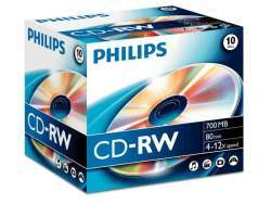 Philips CD-RW 700Mo 10pcs jewel case carton box 4-12x CW7D2NJ10/00