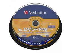 Pack de 10 DVD+RW 4.7GB Verbatim 4x Cakebox 43488