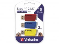 Verbatim Clé USB Store ´n Click 3 x 16 Go Rouge / Bleu / Jaune - USB Type-A