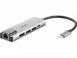 D-Link 5 In 1 USB-C Hub mit HDMI/Ethernet und USB-C Ladeanschluss DUB-M520