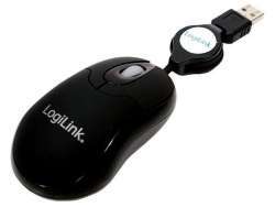 LogiLink Mini USB Optische Maus mit Kabeleinzug Schwarz (ID0016)