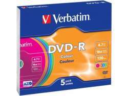 DVD-R 4.7GB Verbatim 16x Colour 5er Slim Case 43557