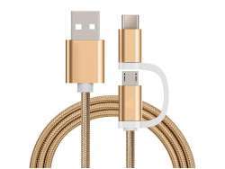 Reekin Kabel do ladowania (2in1 MicroUSB & USB-C) 1 metr (zloty-nylon)
