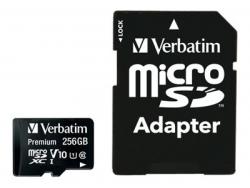 Verbatim MicroSDXC Card 256GB, Premium, Class 10, U1, SD Adapter, Bliste