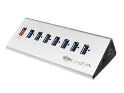 LogiLink USB 3.0 Hub 7 Port + 1x Schnell-Ladeport (silver)