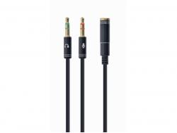 CableXpert 3,5 mm 4-Pin Stecker auf 2x 3.5 mm Stereo-Adapterkabel, black, Metallanschlüsse - CCA-418