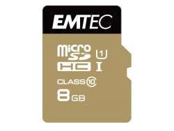MicroSDHC 8Go EMTEC +adaptateur CL10 EliteGold UHS-I 85MB/s Sous blister