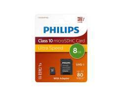 Philips MicroSDHC 8Go CL10 80mb/s UHS-I +Adaptateur au détail