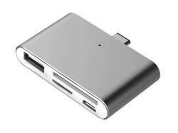 Lecteur de carte USB Type-C pour microSD, SD, USB, USB Micro (Gris)