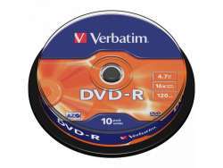 Pack de 10 DVD-R 4.7GB Verbatim 16x Cakebox 43523