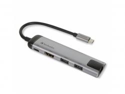 Verbatim USB 3.1-C Hub, Slimline, USB 3.0, HDMI 4K, RJ45 inkl. USB-C Kabel
