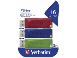 Verbatim Slider - USB-Stick -16 GB Blau - Grün - Rot 49326