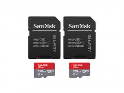 SanDisk Ultra microSDXC 128Go 140MBs+Adapt lot de 2 SDSQUAB-128G-GN6MT